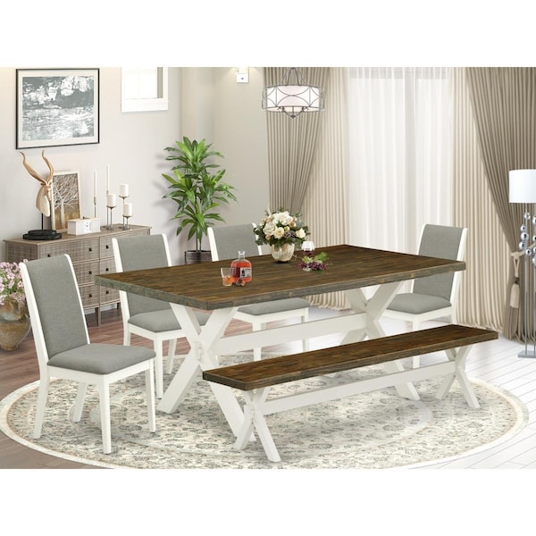 East West Furniture 6 Piece X-Style Amazing Modern Dining Table Set - Linen White X077LA206-6 - main